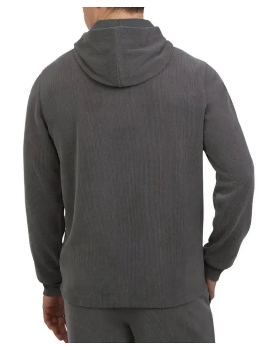 Eddie Bauer Men's Medium Gray Textured Lounge Hoodie Polyester Blend e1515